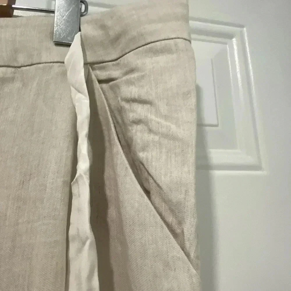 Aritzia Wilfred Allant Ecru Women's Ankle Cuff Pant 12  Buttonfly‎ linen lyocell